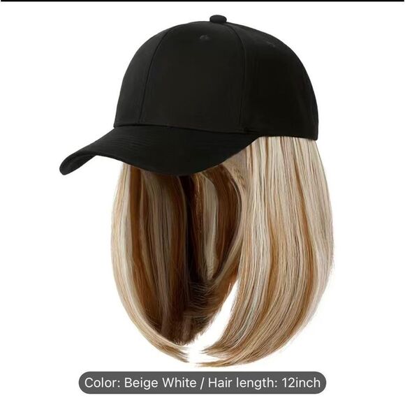 Hat Wigs 12 Inch Synthetic Short Bob Straight Hair Beige White - Picture 1 of 3